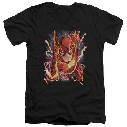 Jla-Flash No.1 - Short Sleeve Adult 30-1 Tee V-Neck - Black- Extra Large