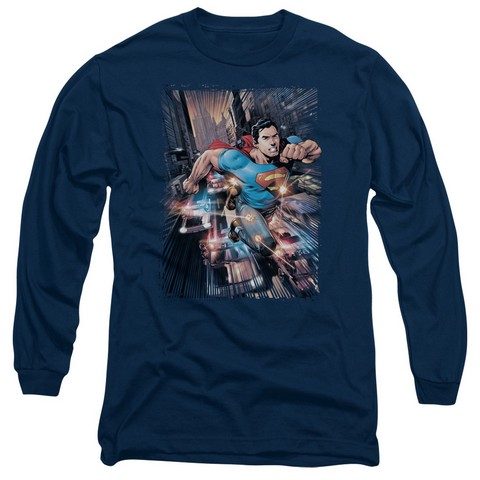 Superman-Action Comics No.1 - Long Sleeve Adult 18-1 Tee - Navy- Medium
