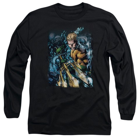 Jla-Aquaman No.1 - Long Sleeve Adult 18-1 Tee - Black- Medium