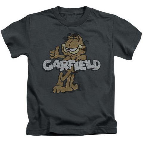 Garfield-Retro Garf Short Sleeve Juvenile 18-1 Tee- Charcoal - Medium 5-6