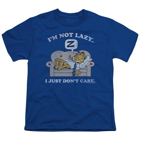 Garfield-Not Lazy Short Sleeve Youth 18-1 Tee- Royal - Medium