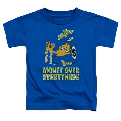Garfield-Money Is Everything Short Sleeve Toddler Tee- Royal - Small 2T
