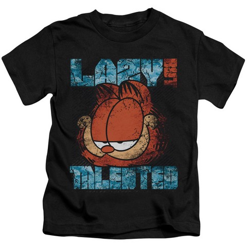 Garfield-Lazy But Talented Distressed Short Sleeve Juvenile 18-1 Tee- Black - Medium 5-6