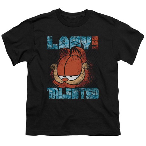 Garfield-Lazy But Talented Distressed Short Sleeve Youth 18-1 Tee- Black - Medium