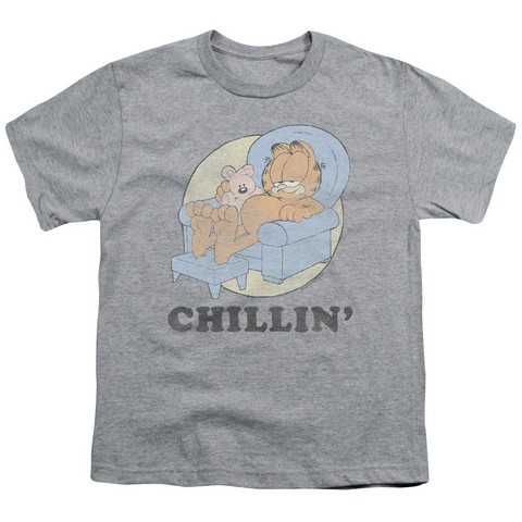 Garfield-Chillin Short Sleeve Youth 18-1 Tee- Athletic Heather - Medium