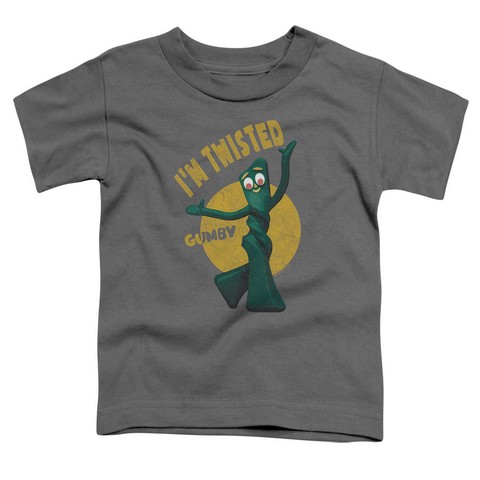 Gumby-Twisted Short Sleeve Toddler Tee- Charcoal - Large 4T