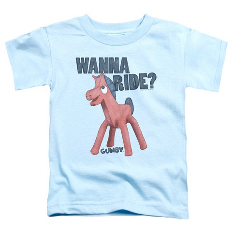 Gumby-Wanna Ride Short Sleeve Toddler Tee- Light Blue - Medium 3T