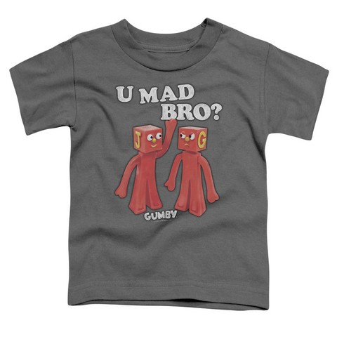 Gumby-U Mad Bro Short Sleeve Toddler Tee- Charcoal - Small 2T
