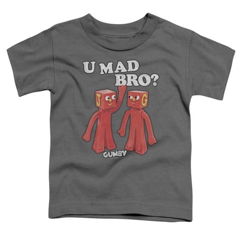 Gumby-U Mad Bro Short Sleeve Toddler Tee- Charcoal - Medium 3T