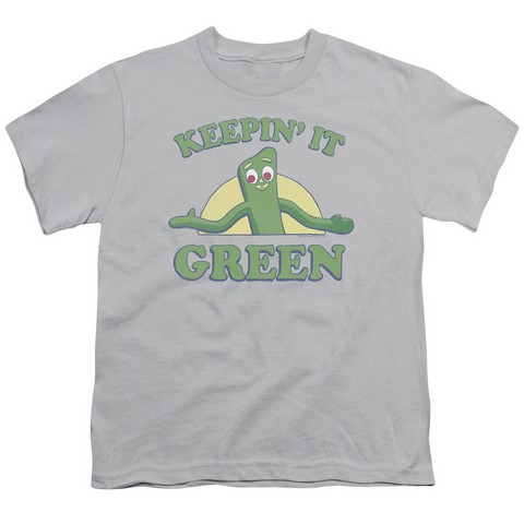Gumby-Keepin It Green Short Sleeve Youth 18-1 Tee- Silver - XL
