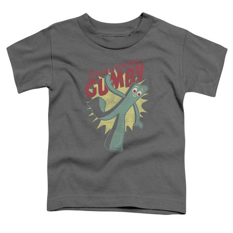Gumby-Bendable Short Sleeve Toddler Tee- Charcoal - Small 2T