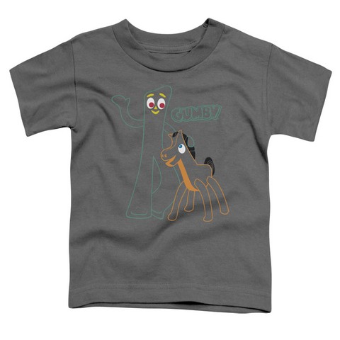 Gumby-Outlines Short Sleeve Toddler Tee- Charcoal - Medium 3T