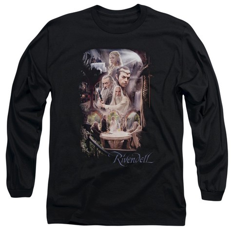 The Hobbit-Rivendell Long Sleeve Adult 18-1 Tee- Black - Small