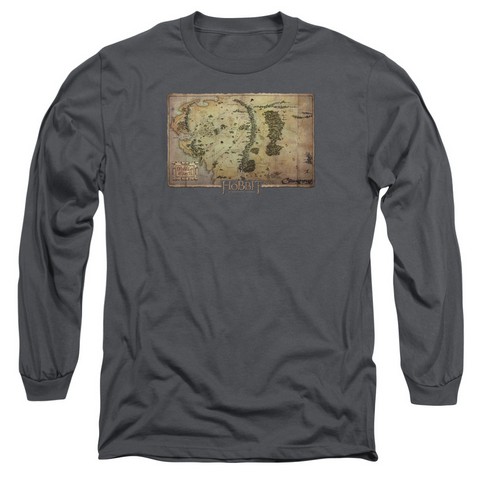 The Hobbit-Middle Earth Map Long Sleeve Adult 18-1 Tee- Charcoal - 2X