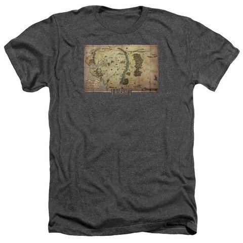 The Hobbit-Middle Earth Map Adult Heather Tee- Charcoal - Medium