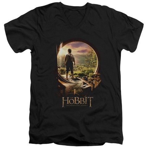 The Hobbit-Hobbit In Door Short Sleeve Adult V-Neck 30-1 Tee- Black - Large