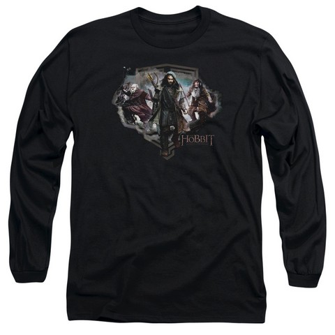 The Hobbit-Three Dwarves Long Sleeve Adult 18-1 Tee- Black - Small