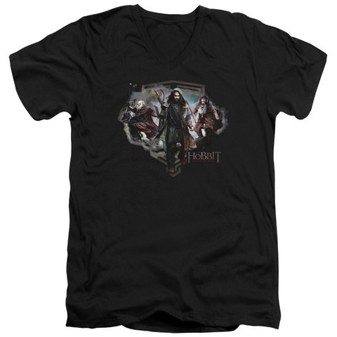 The Hobbit-Three Dwarves Short Sleeve Adult V-Neck 30-1 Tee- Black - 2X