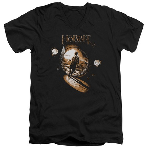 The Hobbit-Hobbit Hole Short Sleeve Adult V-Neck 30-1 Tee- Black - Medium