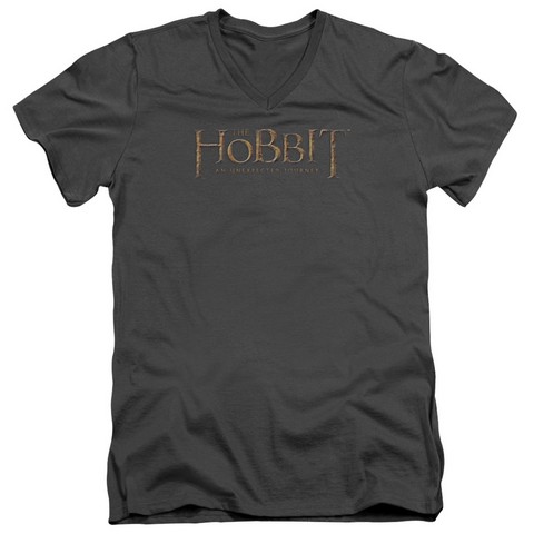 The Hobbit-Distressed Logo Short Sleeve Adult V-Neck 30-1 Tee- Charcoal - Large
