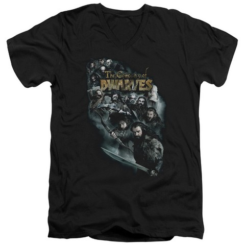 The Hobbit-Company Of Dwarves Short Sleeve Adult V-Neck 30-1 Tee- Black - Large