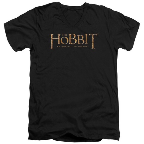 The Hobbit-Logo Short Sleeve Adult V-Neck 30-1 Tee- Black - Large