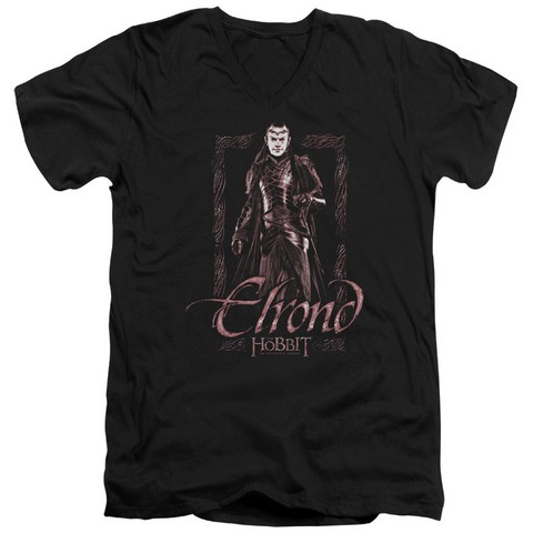 The Hobbit-Elrond Stare Short Sleeve Adult V-Neck 30-1 Tee- Black - Large