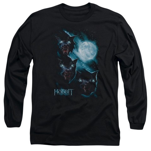 The Hobbit-Three Warg Moon Long Sleeve Adult 18-1 Tee- Black - Medium