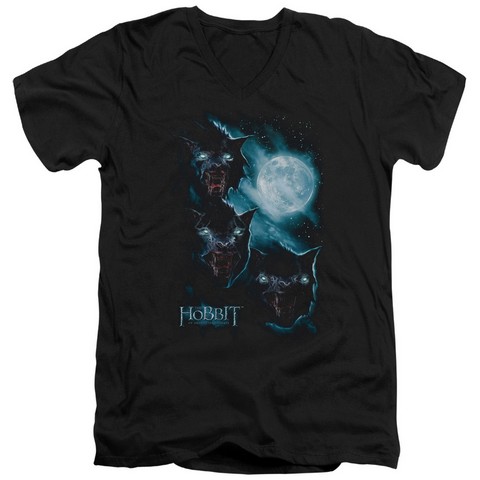 The Hobbit-Three Warg Moon Short Sleeve Adult V-Neck 30-1 Tee- Black - Medium