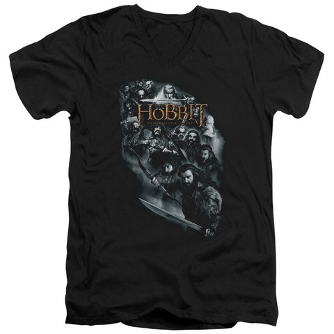 The Hobbit-Cast Of Characters Short Sleeve Adult V-Neck 30-1 Tee- Black - Large