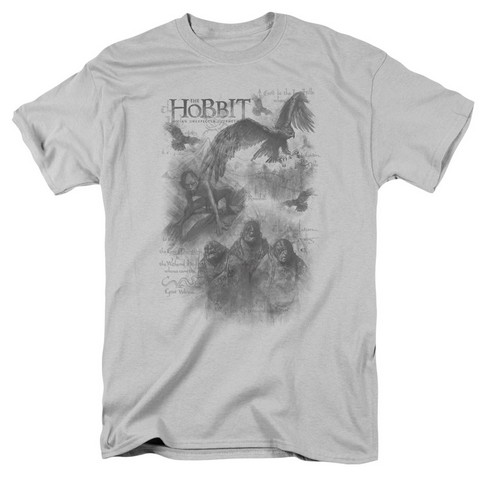 The Hobbit-Hobbit Sketches Short Sleeve Adult 18-1 Tee- Silver - 2X