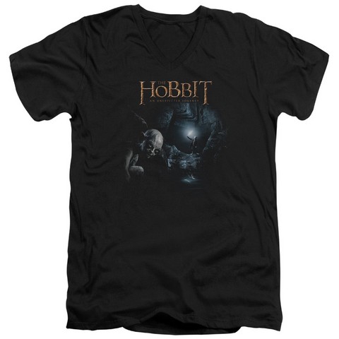 The Hobbit-Light Short Sleeve Adult V-Neck 30-1 Tee- Black - Medium