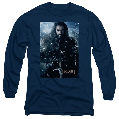 The Hobbit-Thorin Poster Long Sleeve Adult 18-1 Tee- Navy - Medium