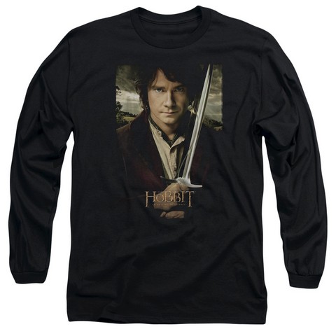 The Hobbit-Baggins Poster Long Sleeve Adult 18-1 Tee- Black - Medium