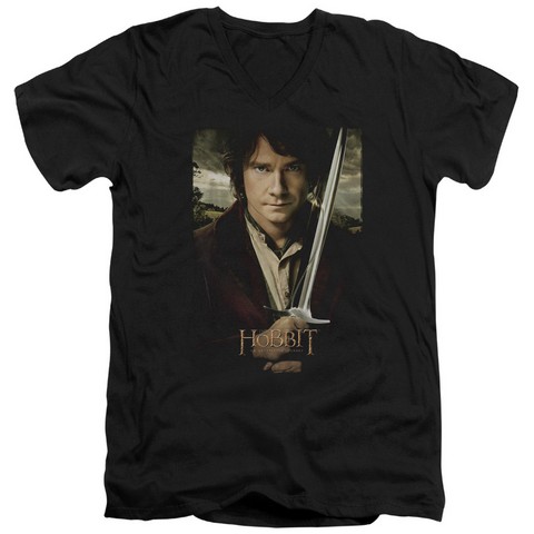 The Hobbit-Baggins Poster Short Sleeve Adult V-Neck 30-1 Tee- Black - Large