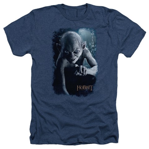 The Hobbit-Gollum Poster Adult Heather Tee- Navy - Medium