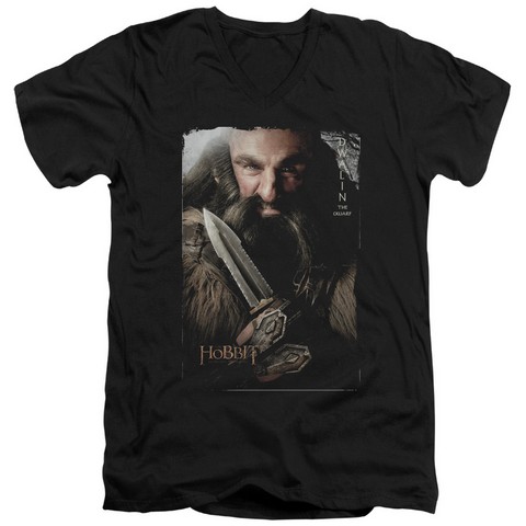 The Hobbit-Dwalin Short Sleeve Adult V-Neck 30-1 Tee- Black - Medium