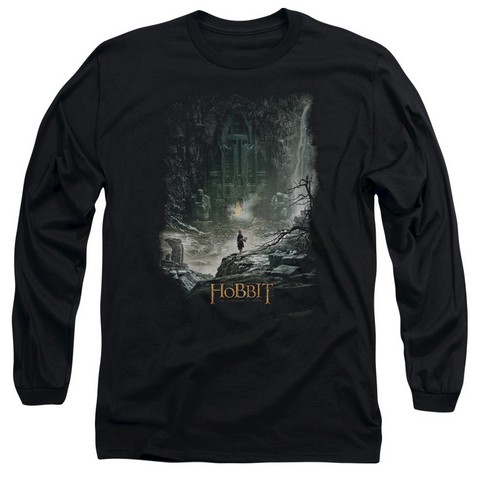 Hobbit-At Smaugs Door Long Sleeve Adult 18-1 Tee- Black - Medium