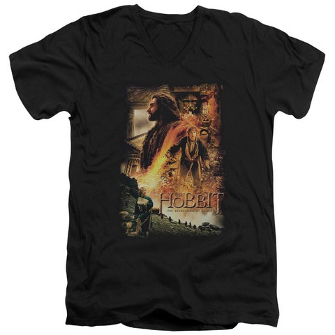 Hobbit-Golden Chamber Short Sleeve Adult V-Neck 30-1 Tee- Black - Medium