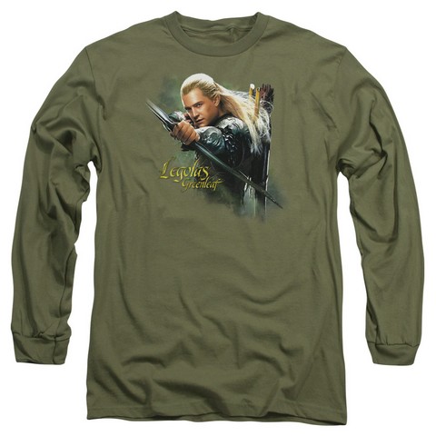Hobbit-Legolas Greenleaf Long Sleeve Adult 18-1 Tee- Military Green - Medium