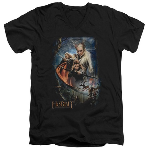 Hobbit-Thranduils Realm Short Sleeve Adult V-Neck 30-1 Tee- Black - Small