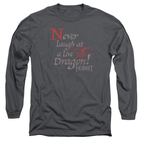 Hobbit-Never Laugh Long Sleeve Adult 18-1 Tee- Charcoal - Medium