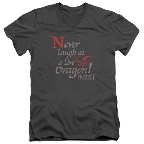 Hobbit-Never Laugh Short Sleeve Adult V-Neck 30-1 Tee- Charcoal - Small