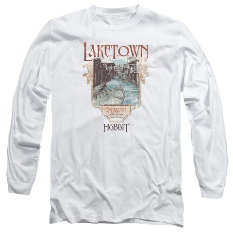 Hobbitlaketown Long Sleeve Adult 18-1 Tee- White - Medium
