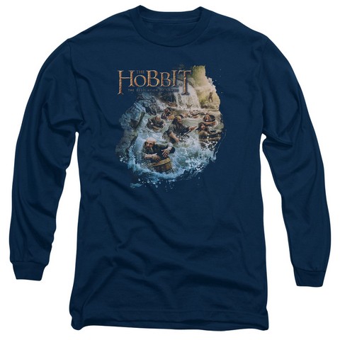 Hobbit-Barreling Down Long Sleeve Adult 18-1 Tee- Navy - Large