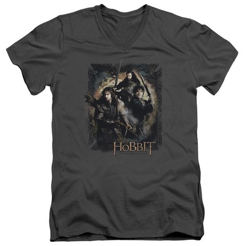 Hobbit-Weapons Drawn Short Sleeve Adult V-Neck 30-1 Tee, Charcoal - Medium