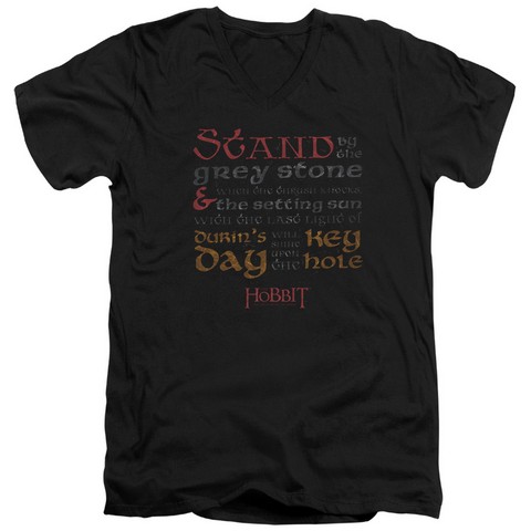 Hobbit-Keyhole Short Sleeve Adult V-Neck 30-1 Tee- Black - Large