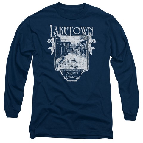 Hobbit-Laketown Simple Long Sleeve Adult 18-1 Tee- Navy - Medium