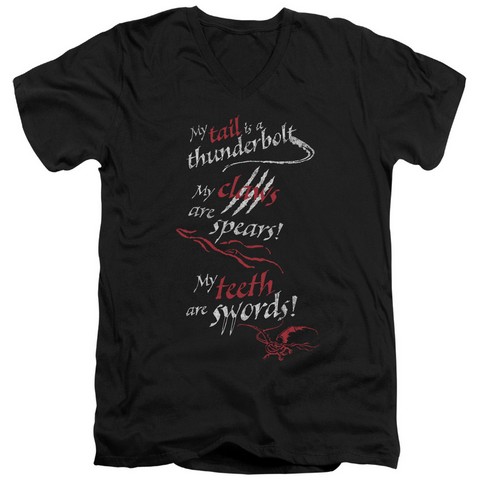 Hobbit-Tail Claws Teeth Short Sleeve Adult V-Neck 30-1 Tee- Black - 2X