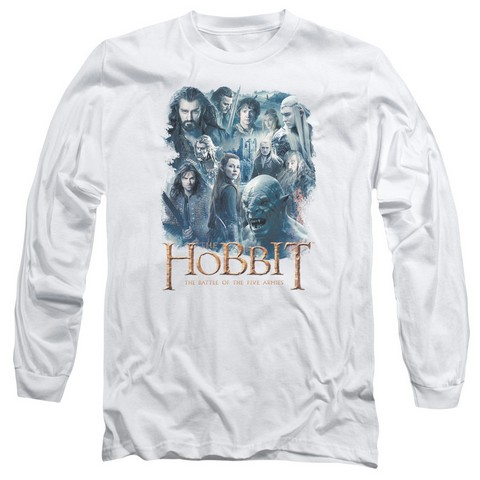 Hobbit-Main Characters Long Sleeve Adult 18-1 Tee- White - Small